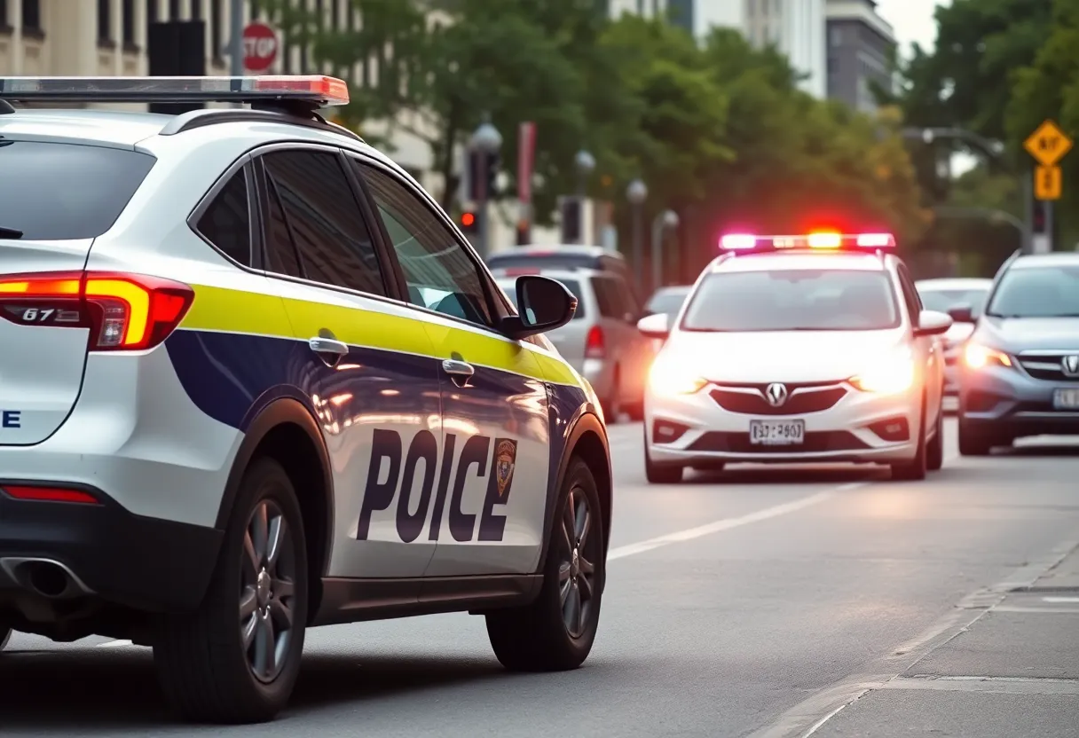 Police car conducting a traffic stop on East Victory Drive in Savannah