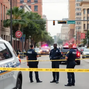 Police investigating a shooting scene in Savannah, Georgia