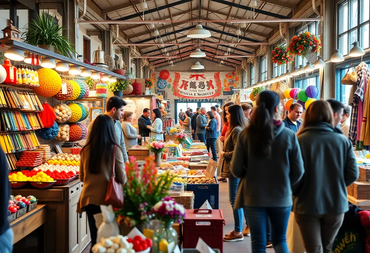 Community members at the Solidarity Shuk in Savannah enjoying the marketplace atmosphere.