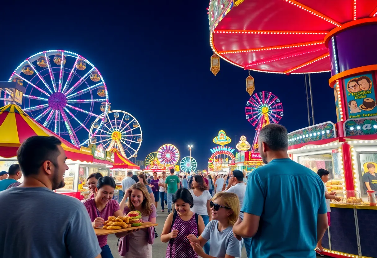 Colorful rides and families enjoying the Savannah Spring Fair