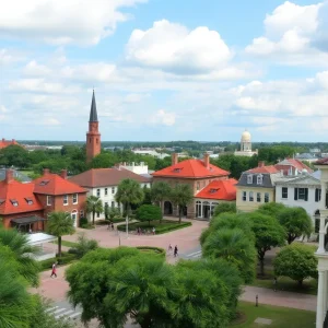 Historic square in Savannah, Georgia filled with lush greenery