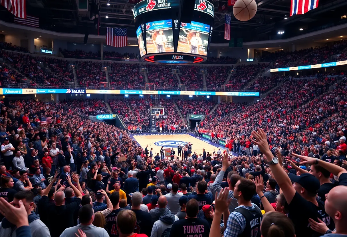 Energetic basketball arena during NCAA Tournament