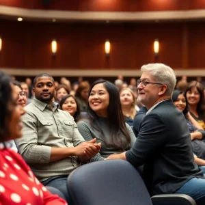 Students participating in a town hall meeting at Savannah State University