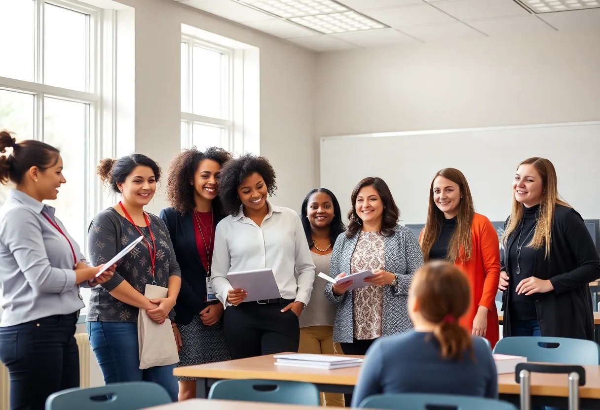 Teachers collaborating in a classroom setting