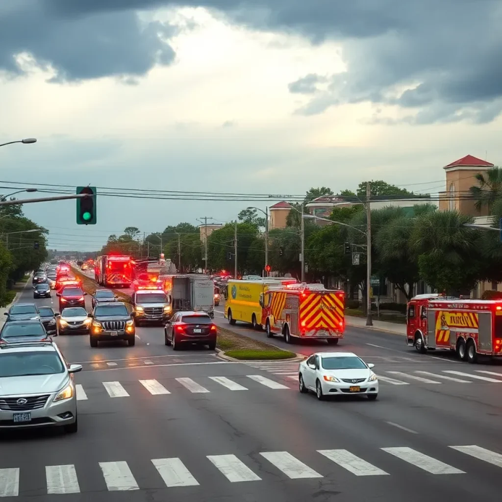 Emergency vehicles at a traffic incident in Savannah