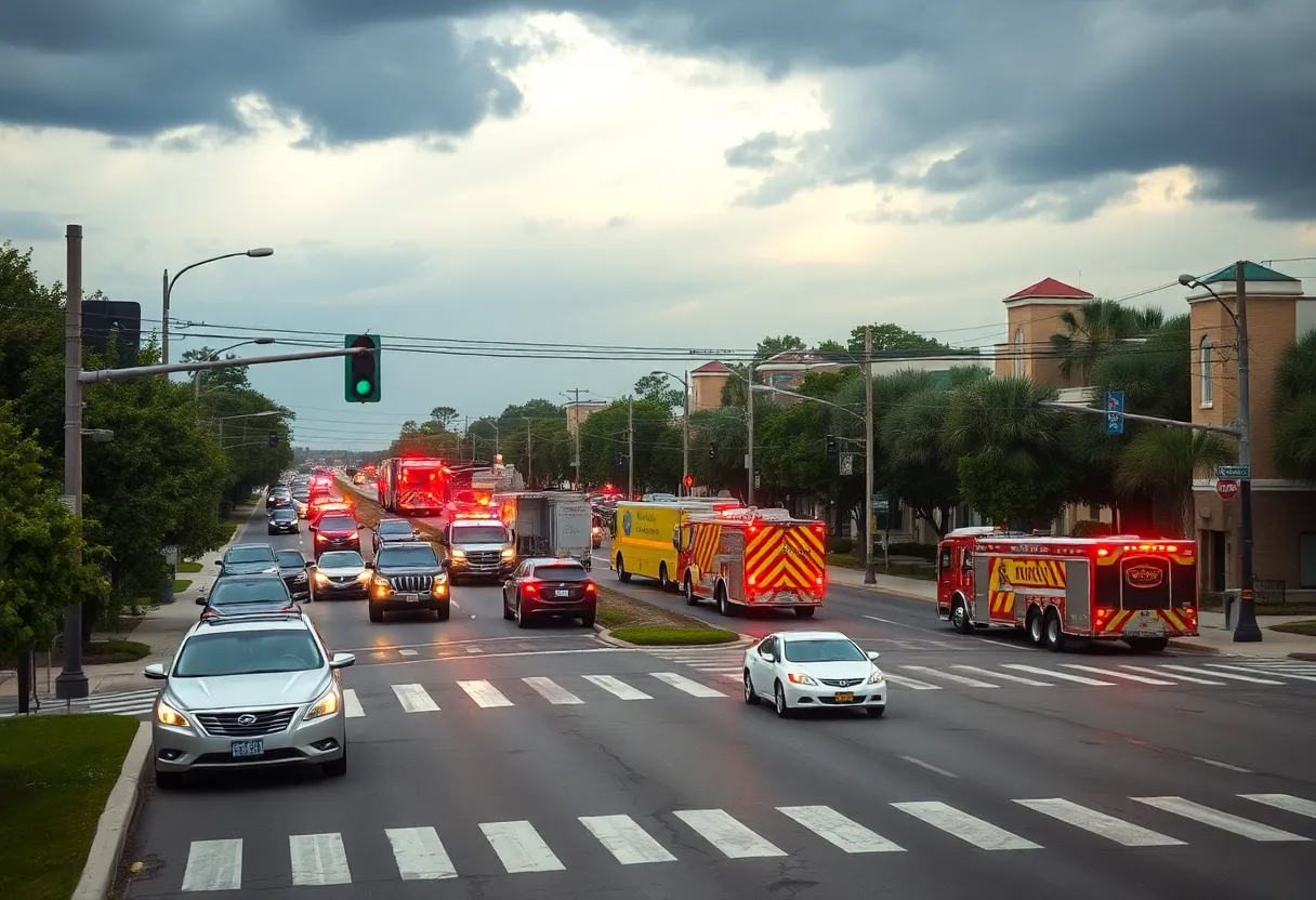 Emergency vehicles at a traffic incident in Savannah