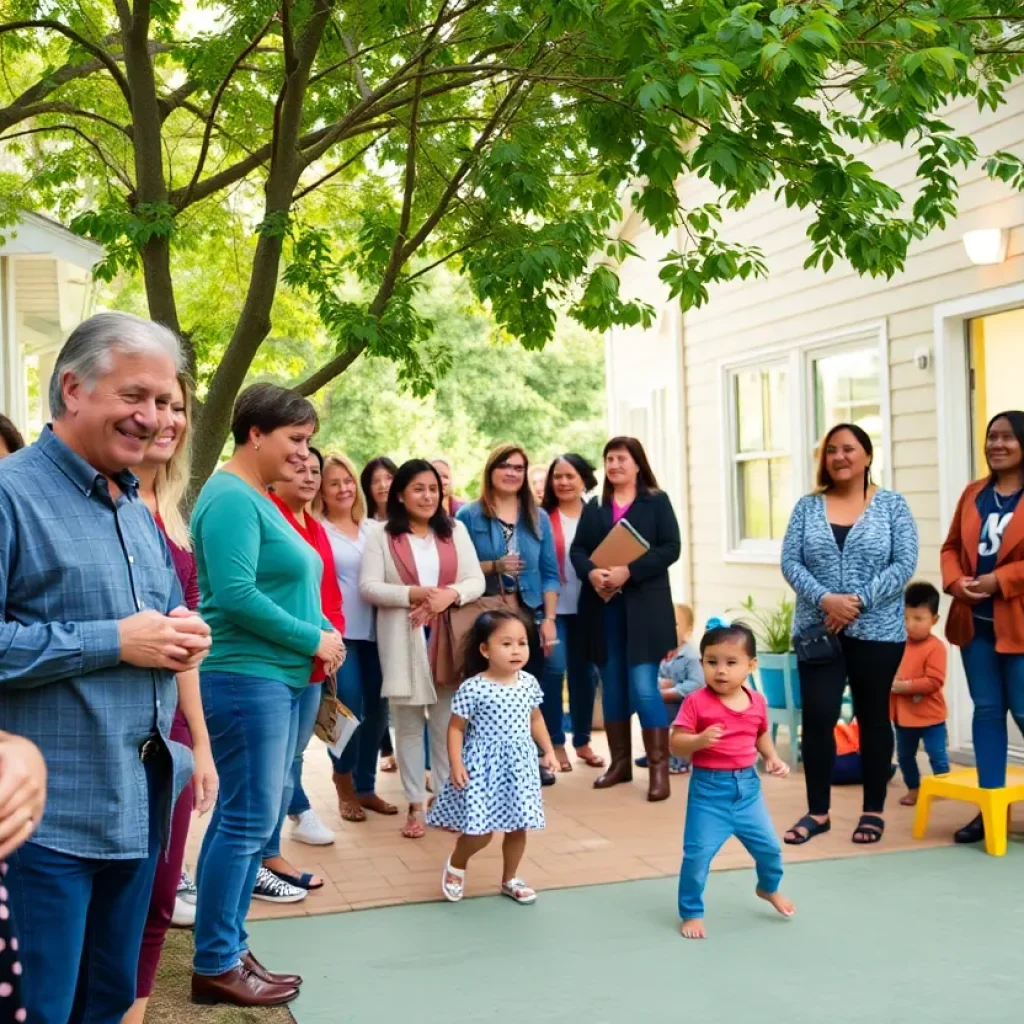 Families celebrating the opening of transitional homes in Savannah