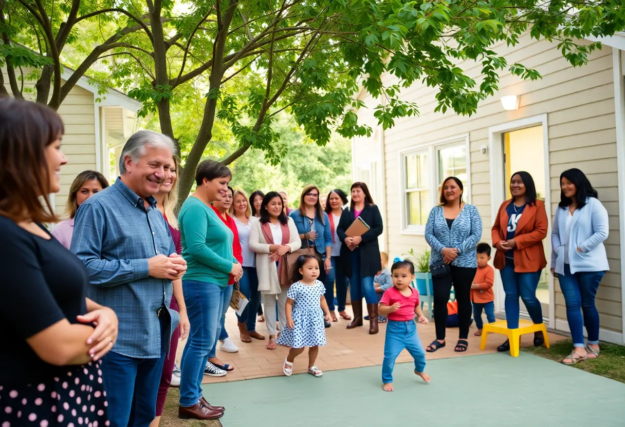 Families celebrating the opening of transitional homes in Savannah