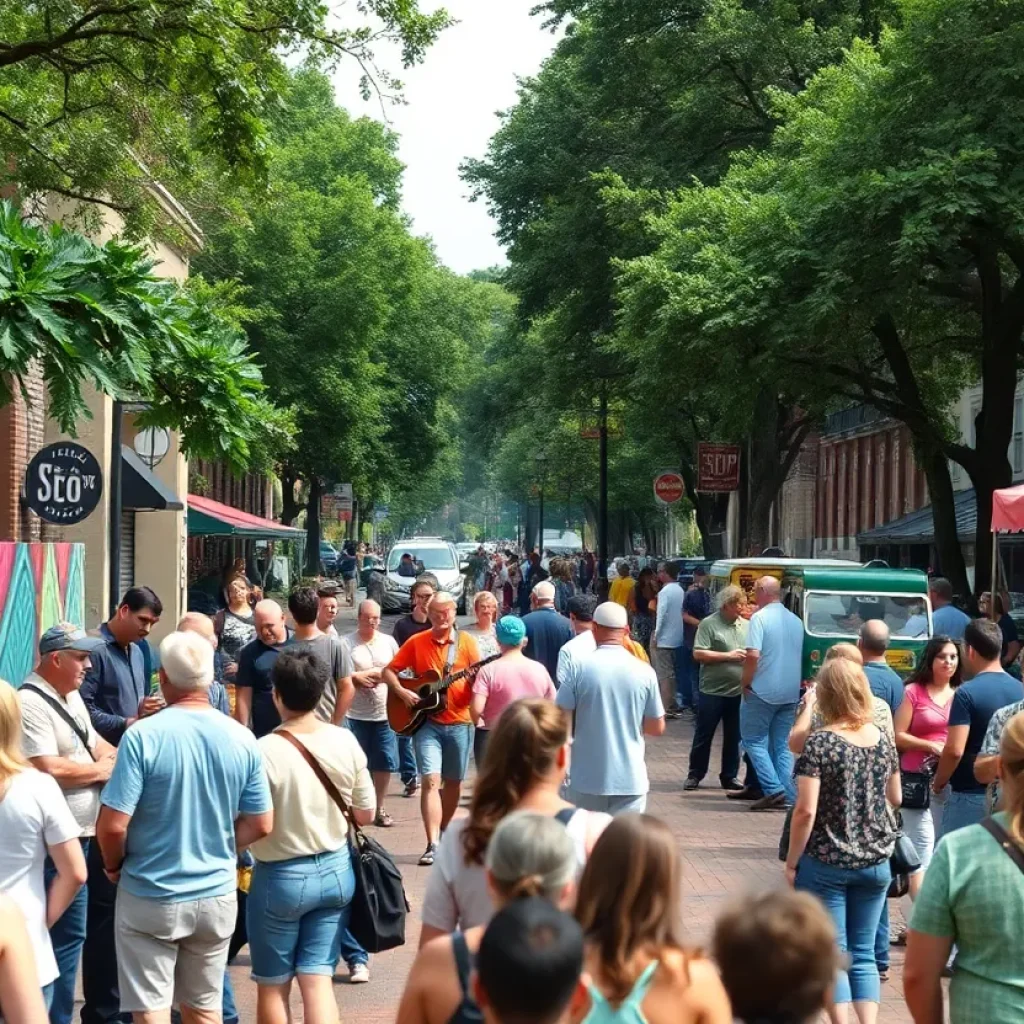 People enjoying Savannah weekend events with music and art.