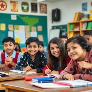 Diverse students engaged in a multilingual classroom