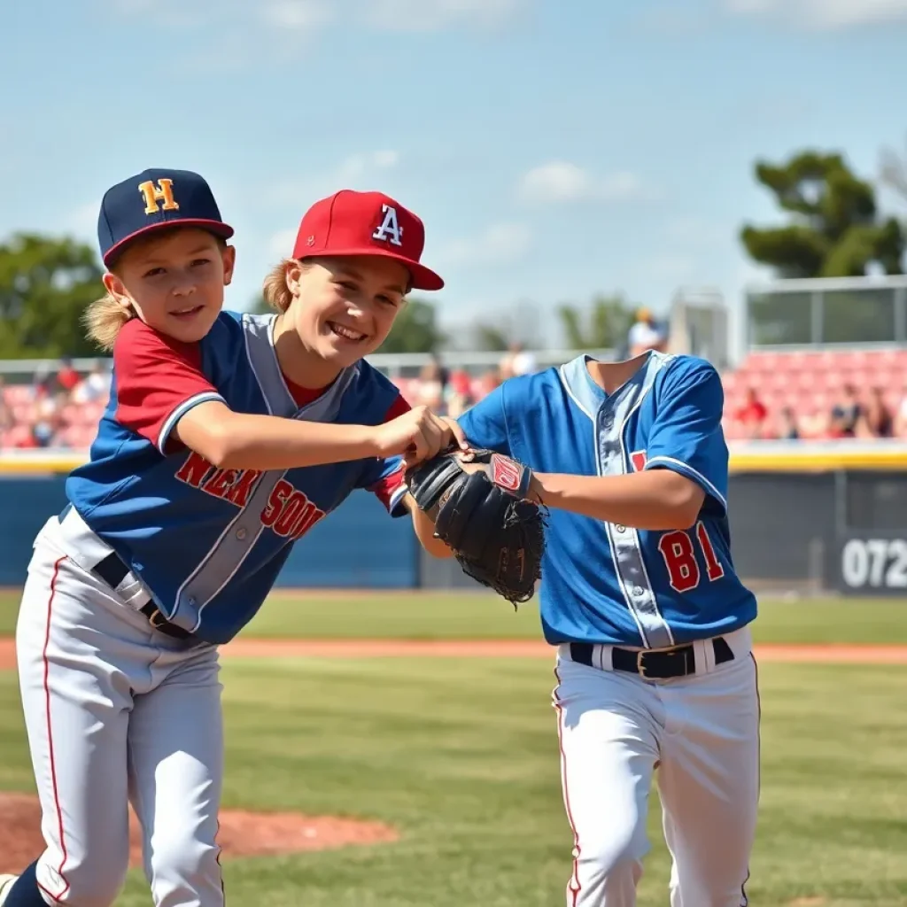 Two young baseball players enjoying a game at Savannah State University