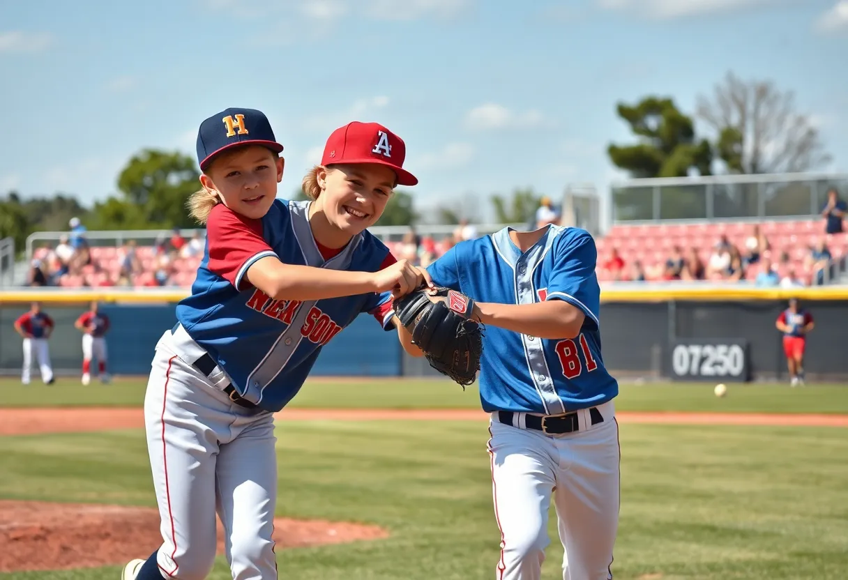 Two young baseball players enjoying a game at Savannah State University