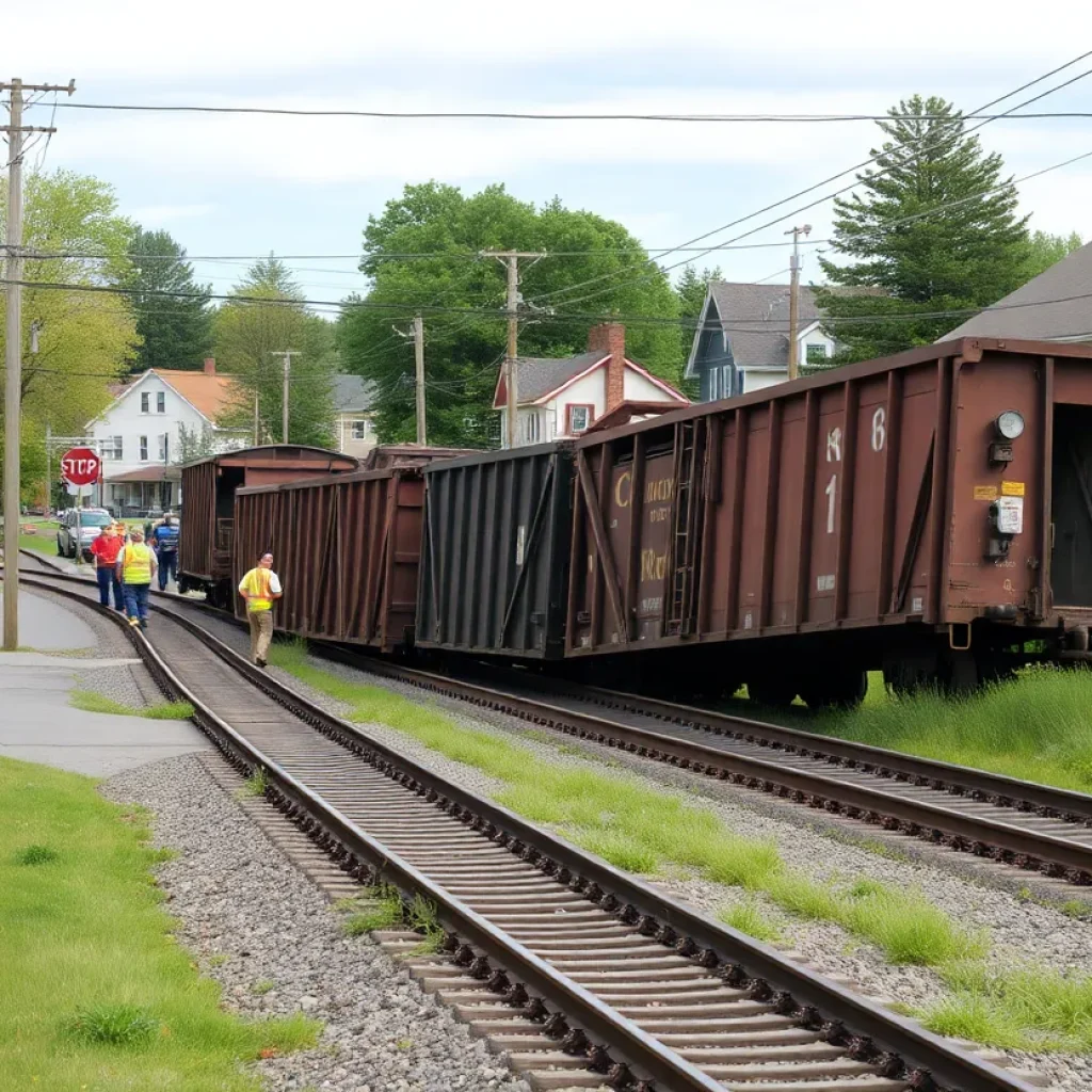 Derailment of train cars blocking the road in Tyrone, Georgia.
