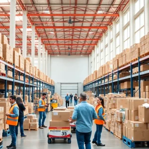 Employees working at Uline's distribution center in Georgia