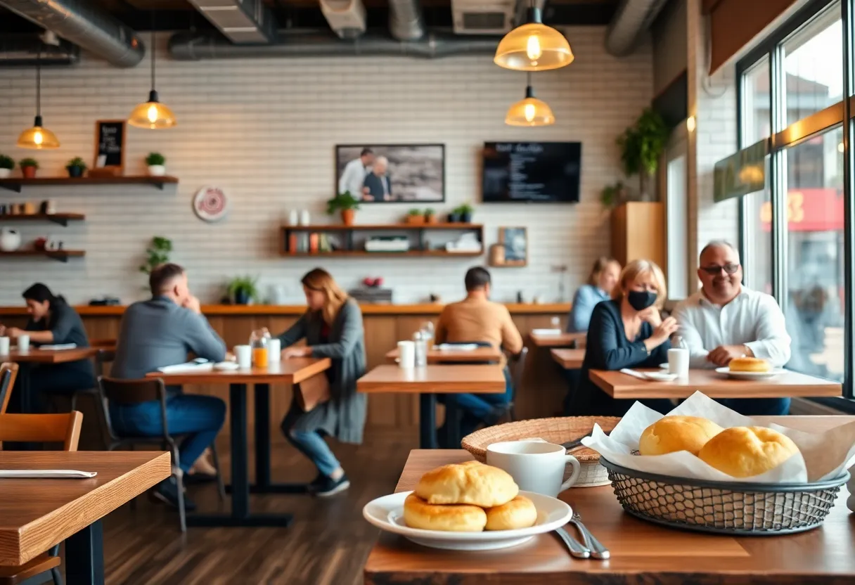 Customers enjoying breakfast at Vicious Biscuit in Savannah