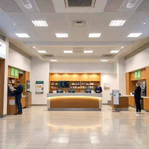 Customer service area inside a modern bank branch