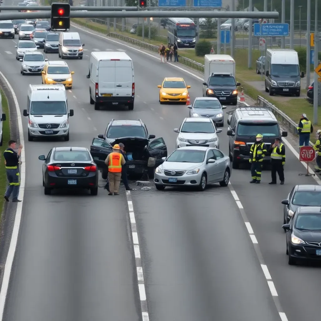 Scene of a six-vehicle collision on U.S. 278 in Bluffton with emergency responders.
