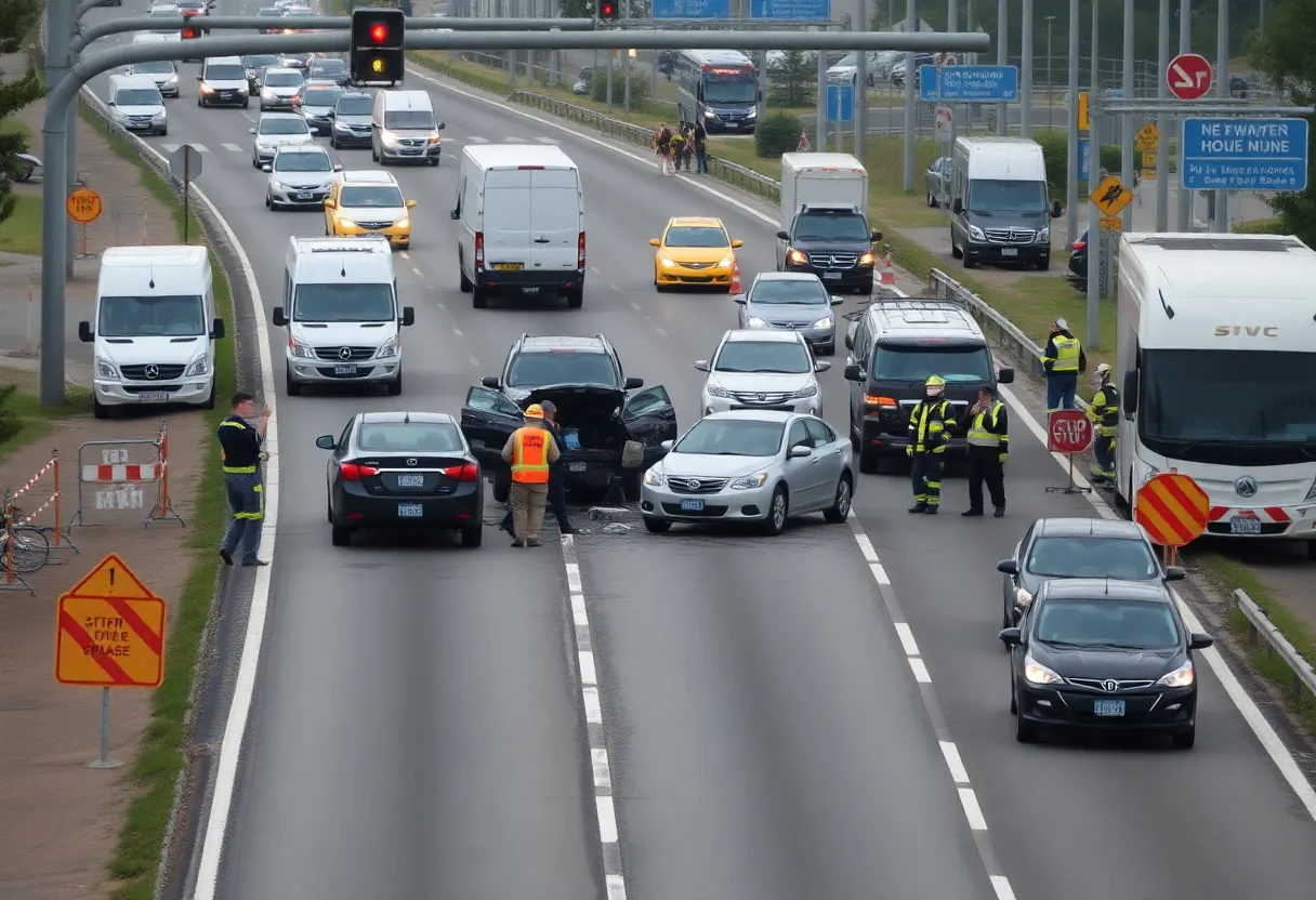Scene of a six-vehicle collision on U.S. 278 in Bluffton with emergency responders.