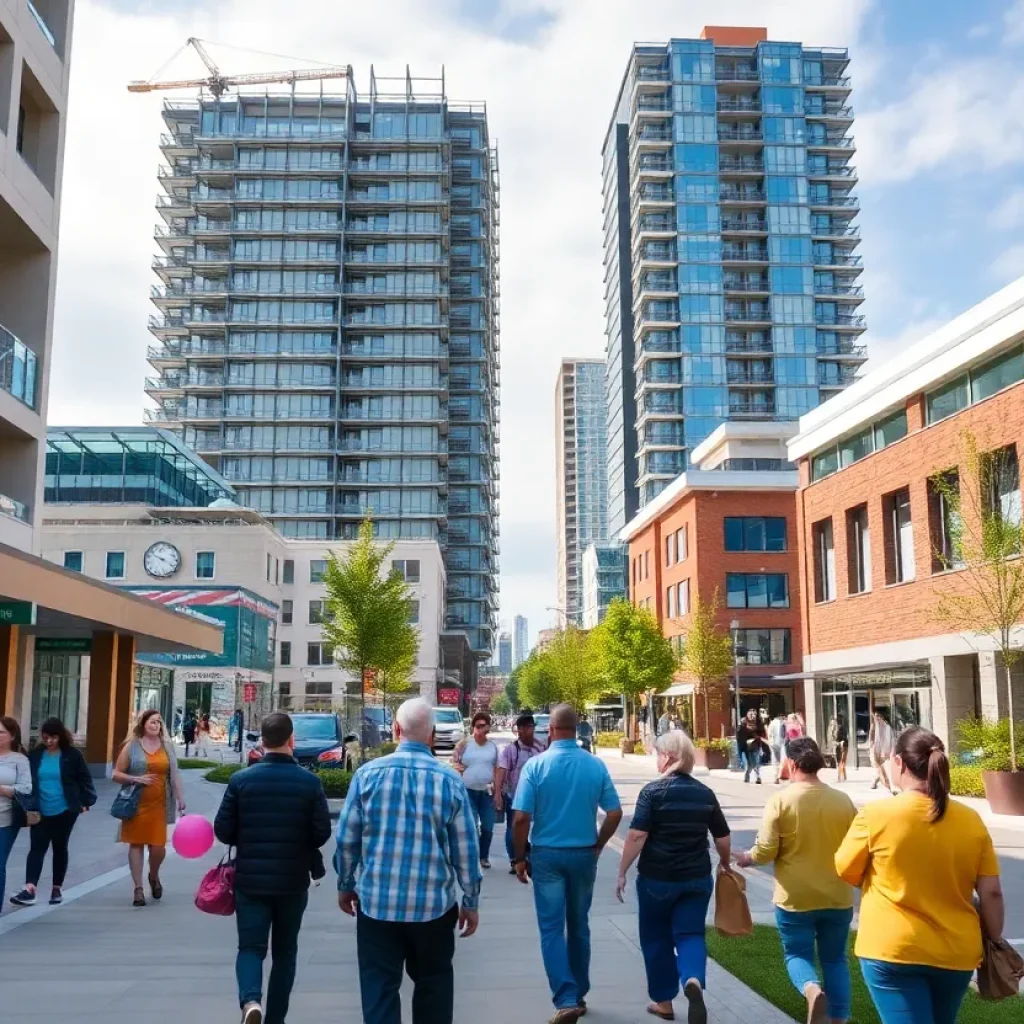 A view of Brookhaven showcasing new businesses and infrastructure representing economic growth.