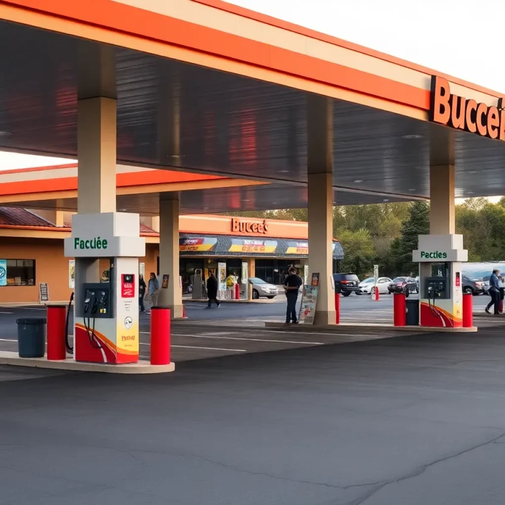 Aerial view of the new Buc-ee's travel center in Brunswick, showcasing fuel pumps and the building.
