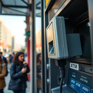 An ATM with a skimming device attached