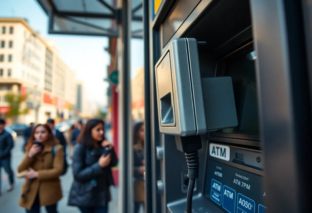 An ATM with a skimming device attached