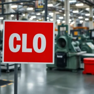 Closed factory sign at Cedar Springs mill
