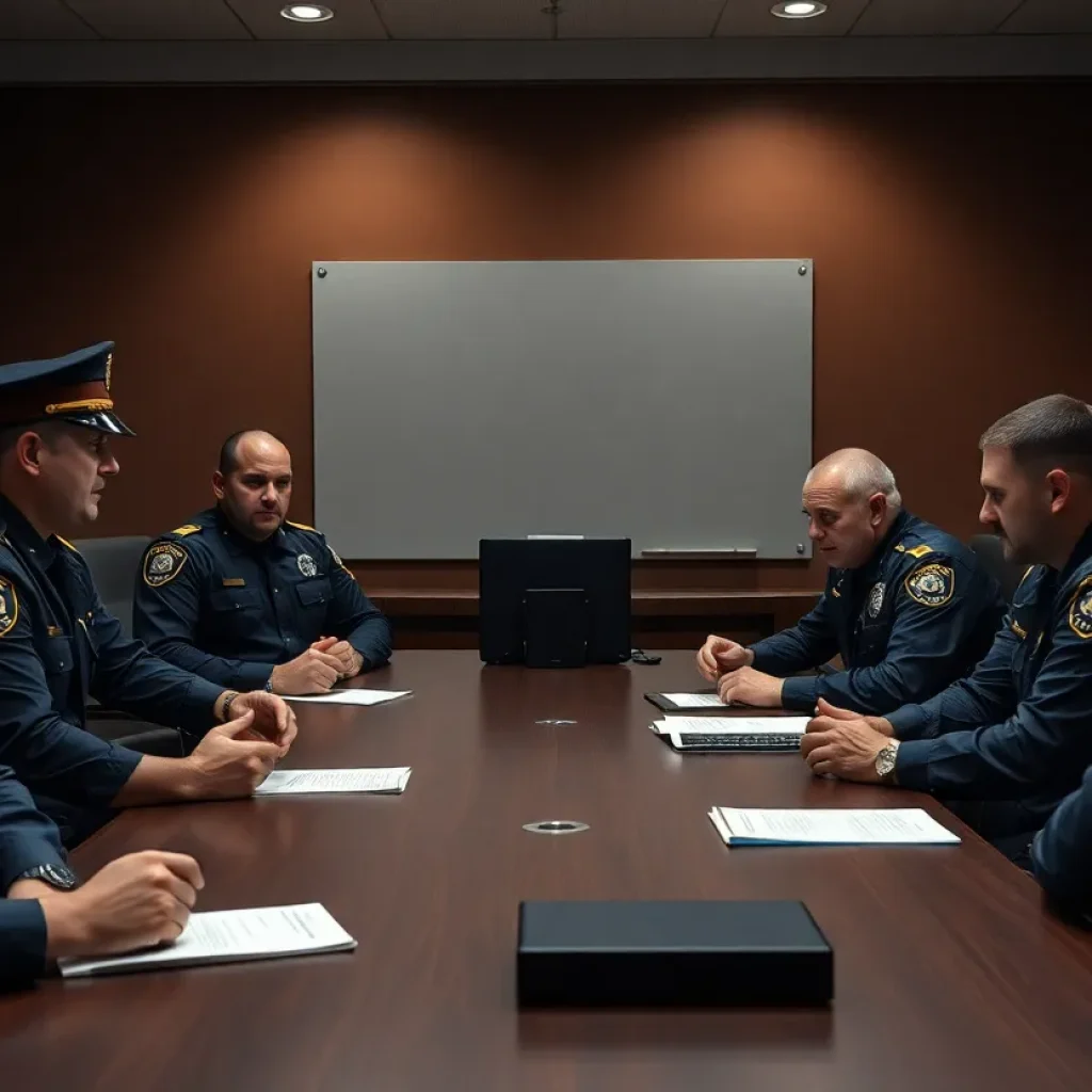 Law enforcement officers discussing child online safety measures