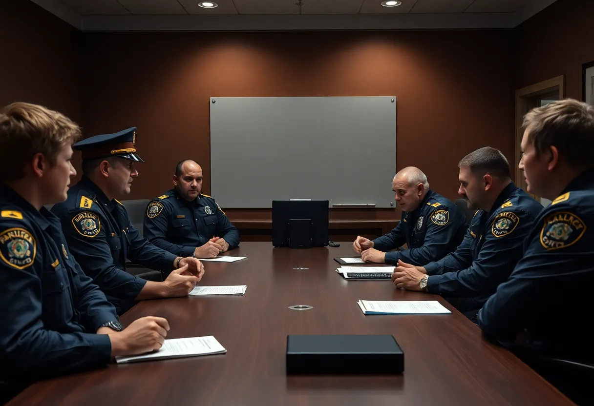 Law enforcement officers discussing child online safety measures