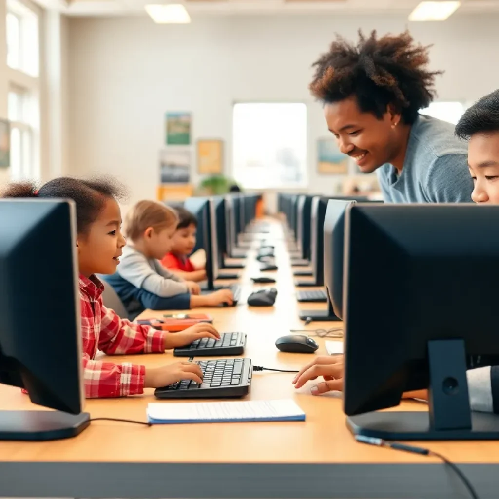 Families accessing digital resources at the Connected Learning Center