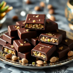 Elegant presentation of Dubai chocolate bars with pistachio filling