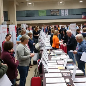 Community members interacting at a job fair in Emporia