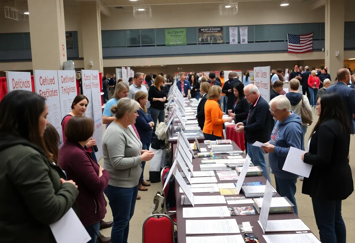 Community members interacting at a job fair in Emporia