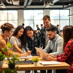 Young entrepreneurs collaborating in a modern workspace