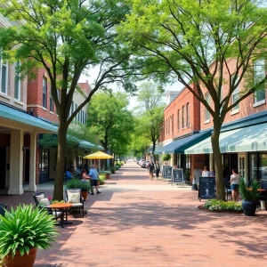 Downtown Gainesville, Georgia with restaurants and shops