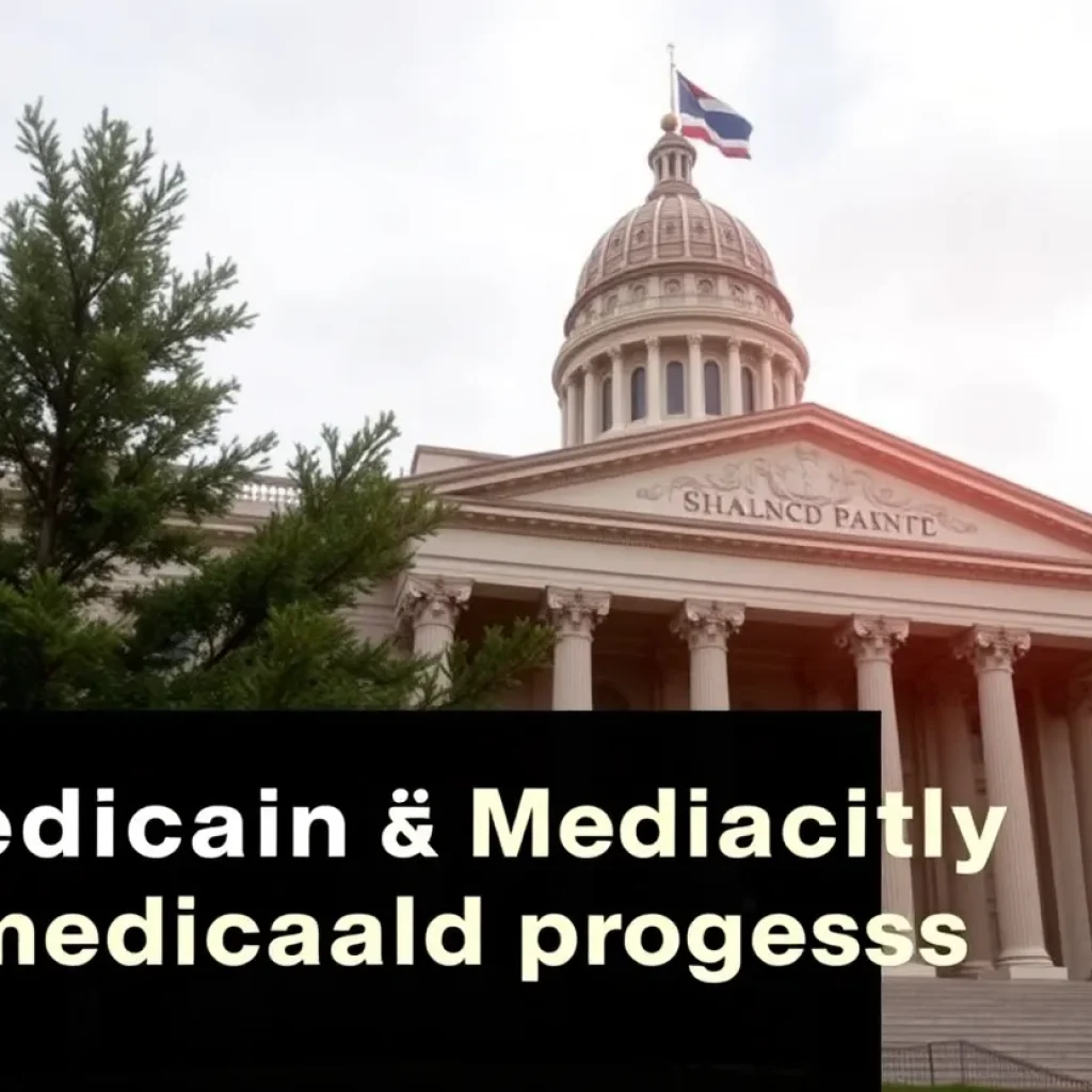 Government building with a healthcare background representing Medicaid investigation