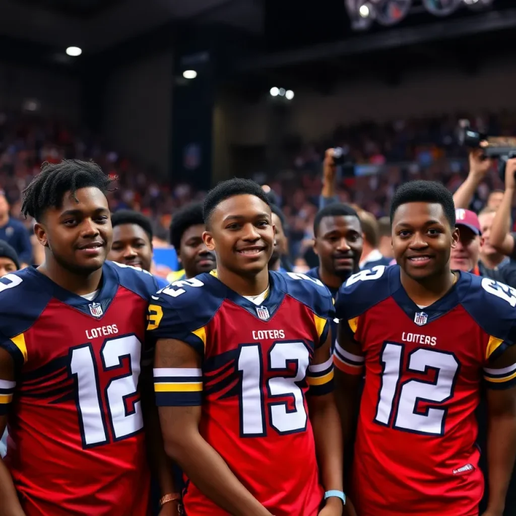 Group of young football players celebrating at the NFL Draft