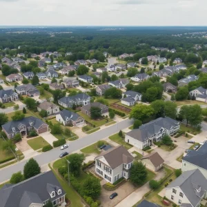 Aerial view of residential homes in Georgia neighborhoods