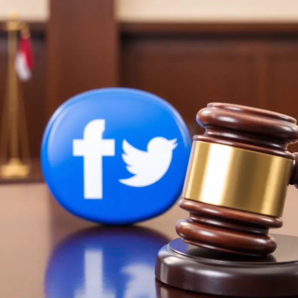 Gavel and social media logo representing legal issues surrounding parental consent law