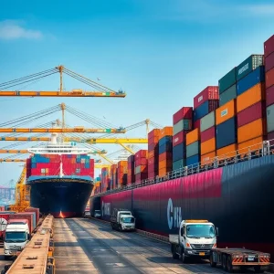 Trade activity at Georgia port with cargo ships and containers