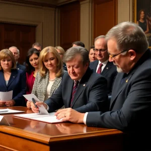 Governor signing Senate Bill 244 in a legislative assembly