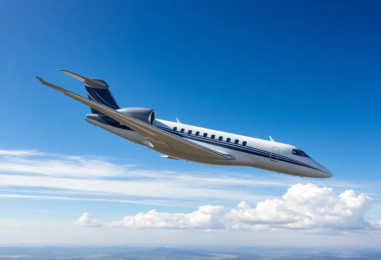 Gulfstream G700 aircraft flying in blue sky