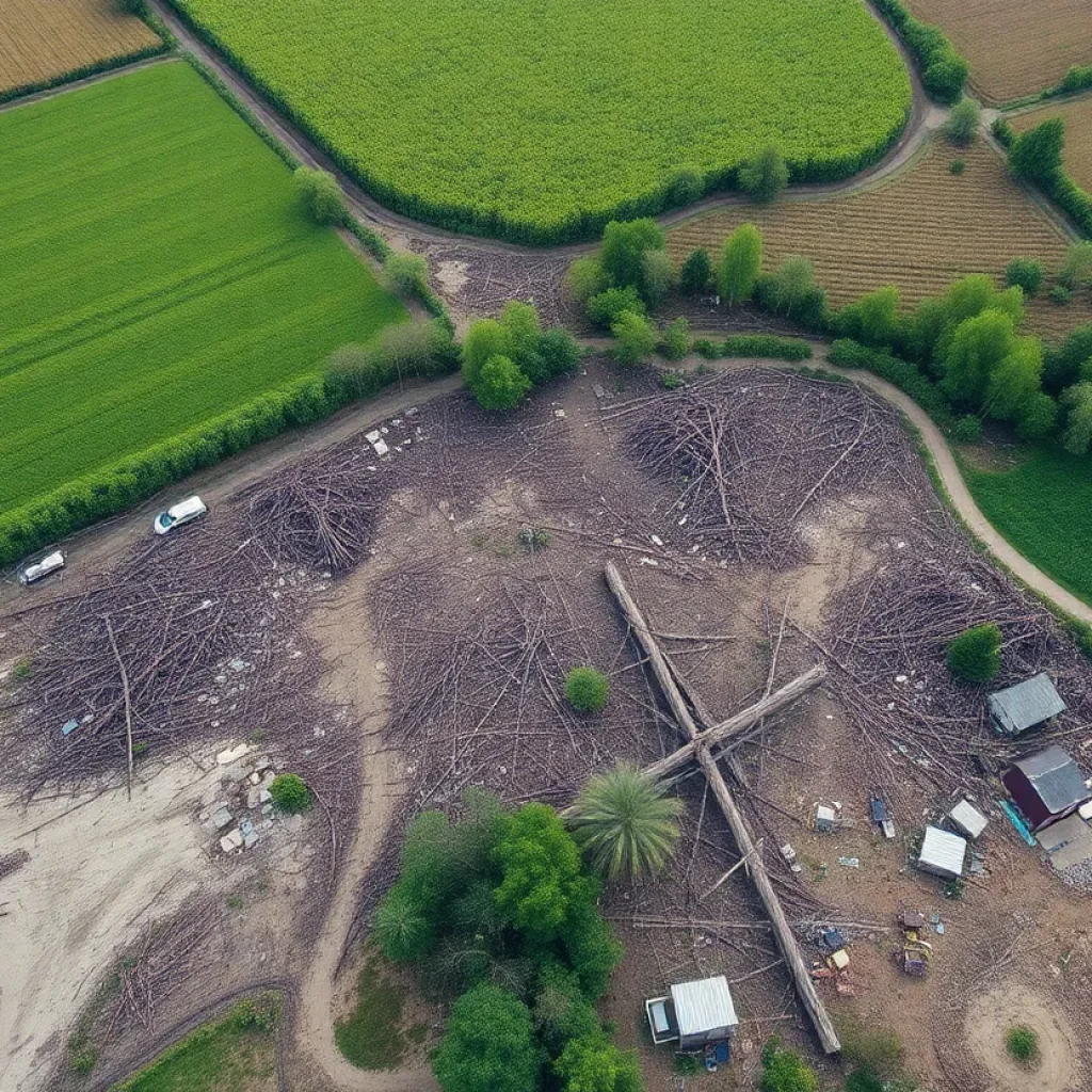 Damaged agricultural fields after Hurricane Helene