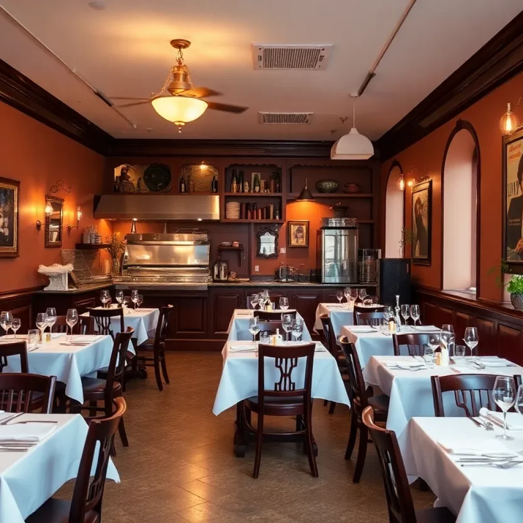 Elegant dining interior of Olympia Cafe in Savannah