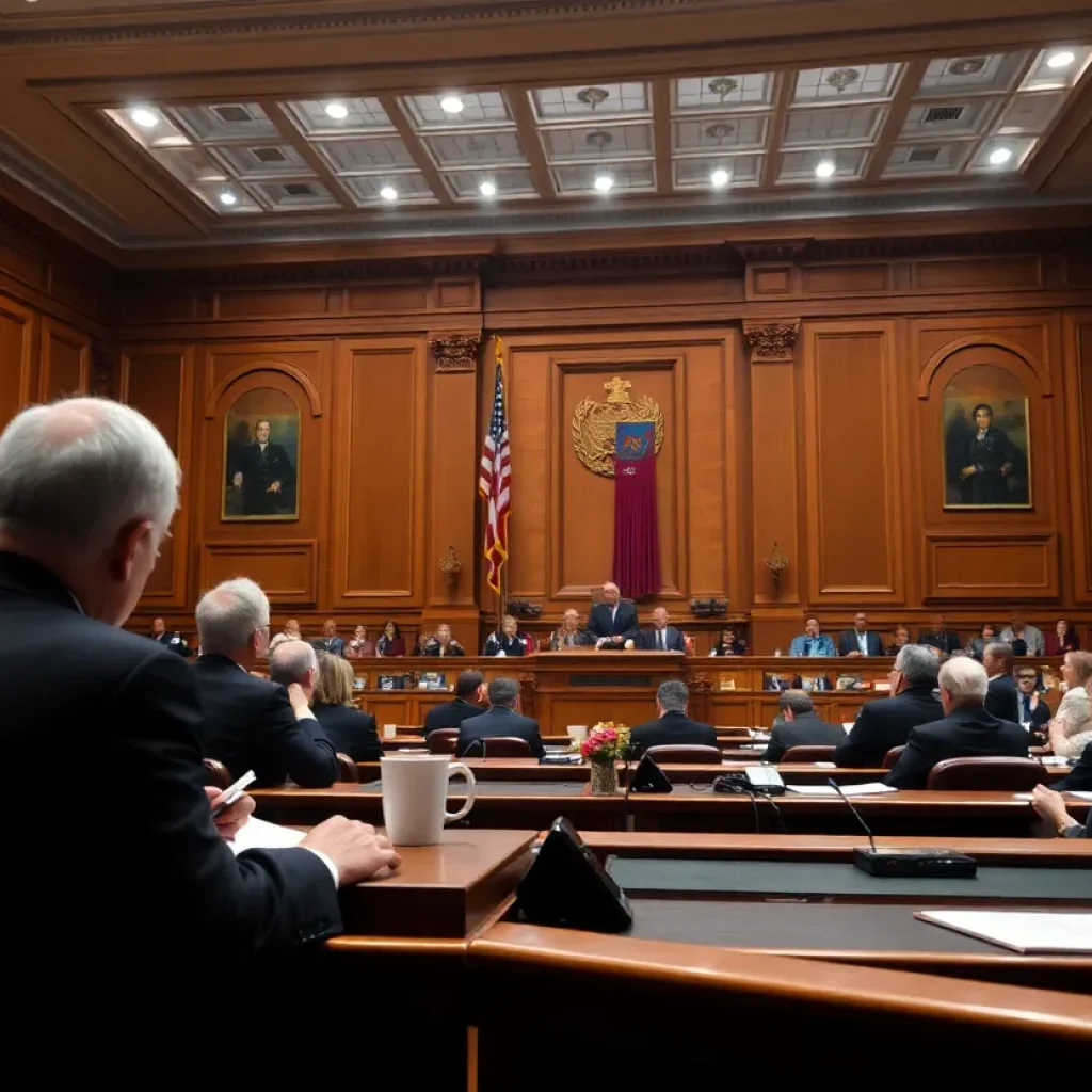 A legislative chamber in session discussing new laws.