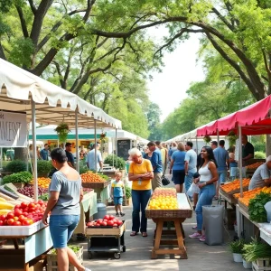 Stalls filled with organic produce at the Midtown Farmers Market in Savannah.