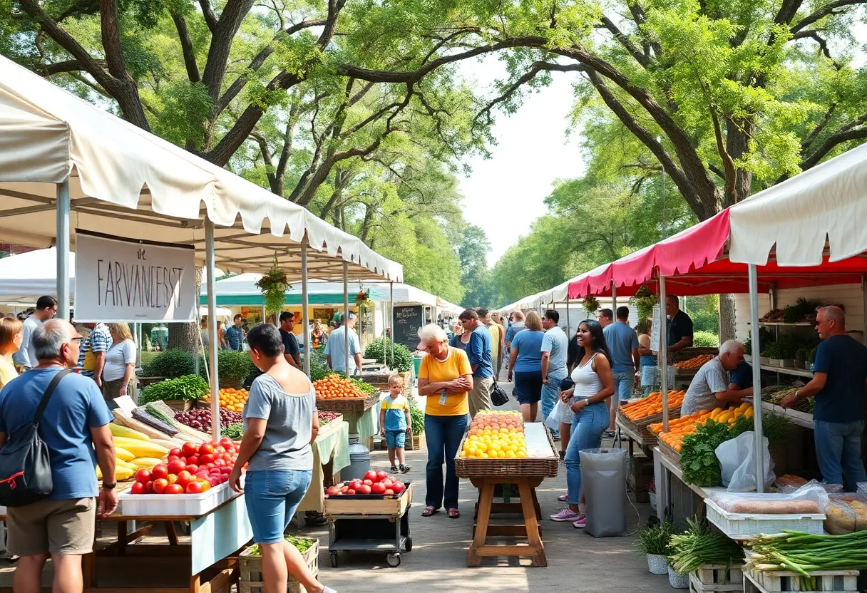 Stalls filled with organic produce at the Midtown Farmers Market in Savannah.