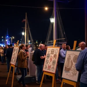 A lively celebration at a maritime museum featuring tattoos and live music.