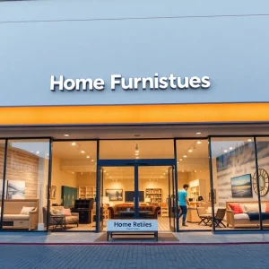 Storefront of a new home furnishings retailer in Statesboro.