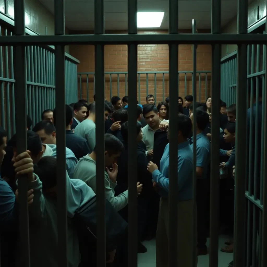 Overcrowded jail cell highlighting cash bail issues